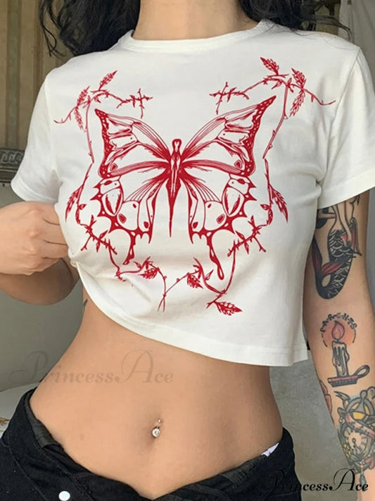 Butterfly Print Graceful Skinny Jeans White / S