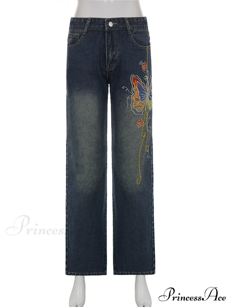 Butterfly Print Y2K Denim Jeans