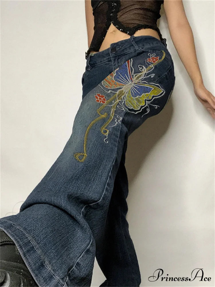 Butterfly Print Y2K Denim Jeans