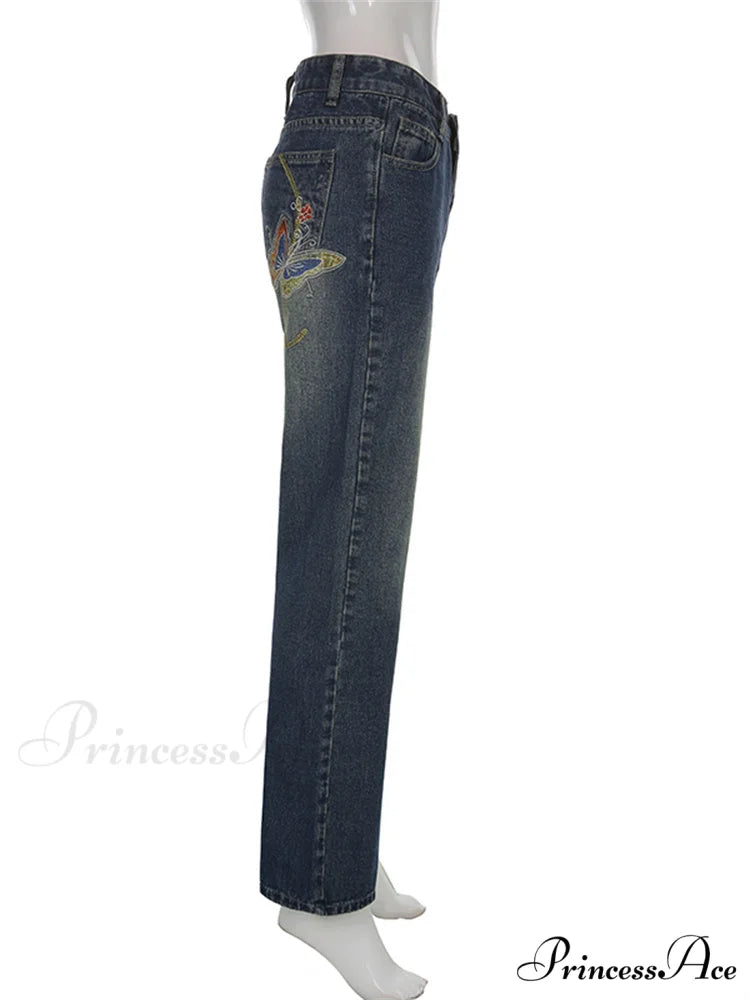 Butterfly Print Y2K Denim Jeans