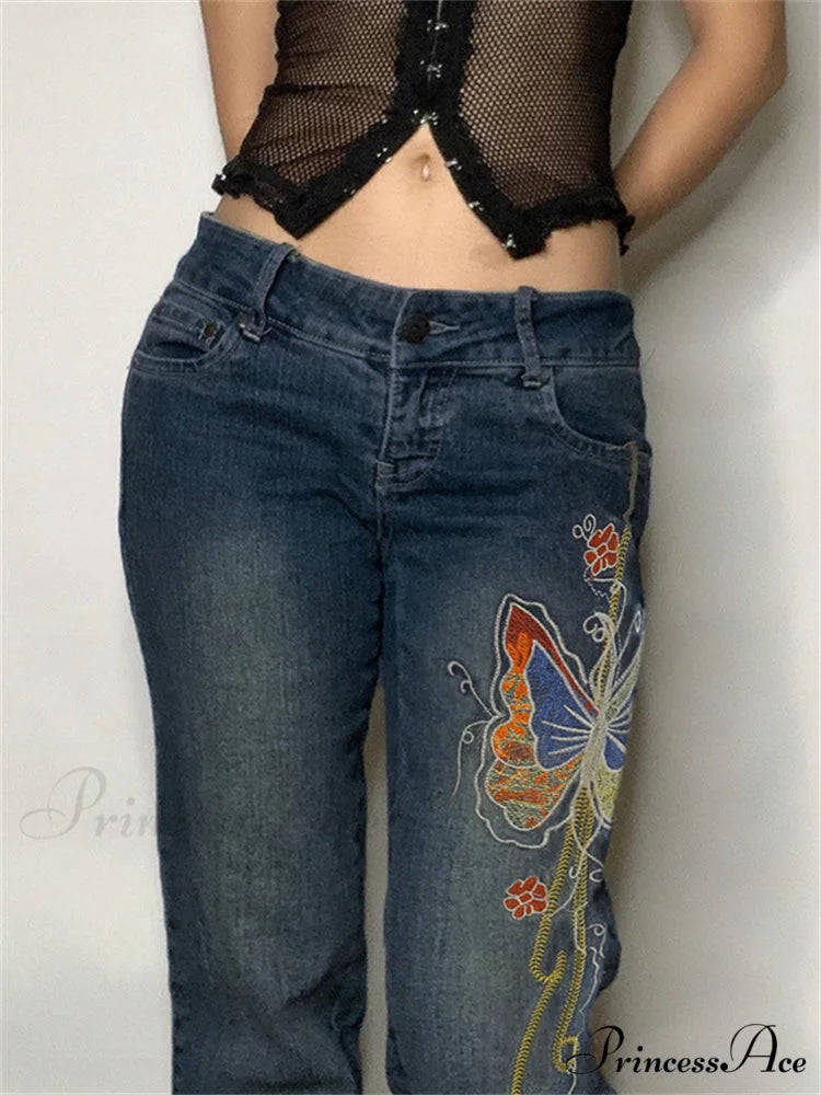 Butterfly Print Y2K Denim Jeans