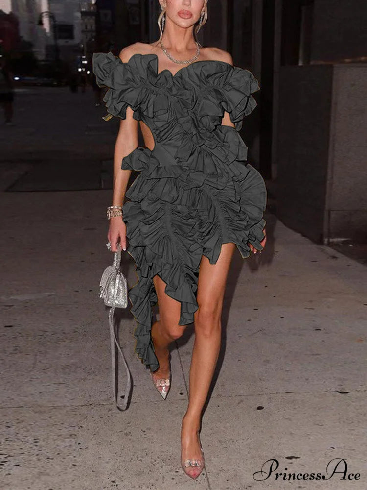 Butterfly Short Sleeve Trendy Bodycon Mini Dress Black / S