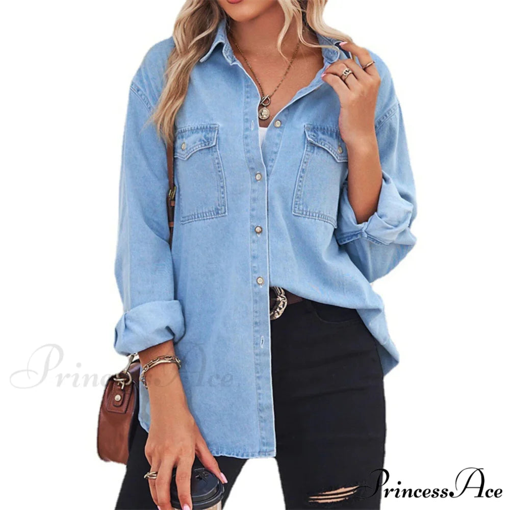 Button Arm with Blouse Long Casual Women’s Pocket