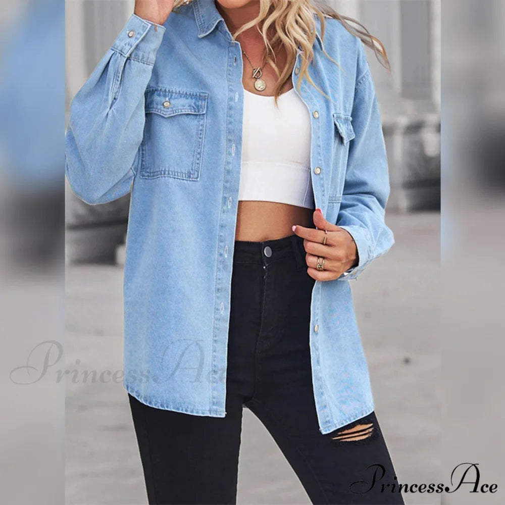 Button Arm with Blouse Long Casual Women’s Pocket