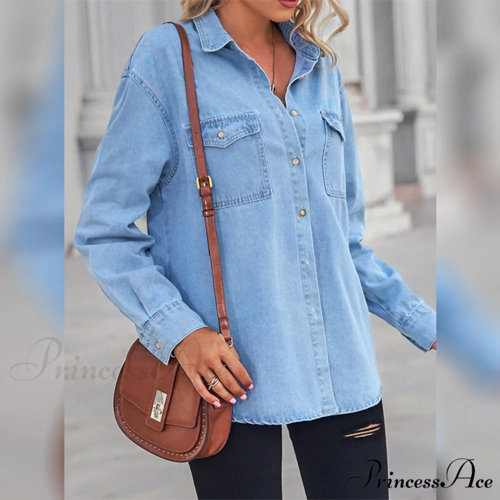 Button Arm with Blouse Long Casual Women’s Pocket