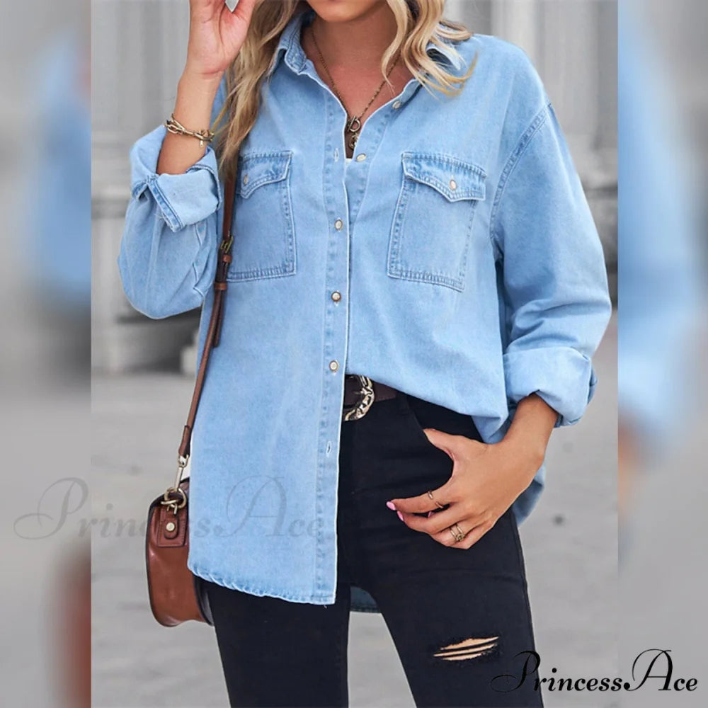 Button Arm with Blouse Long Casual Women’s Pocket