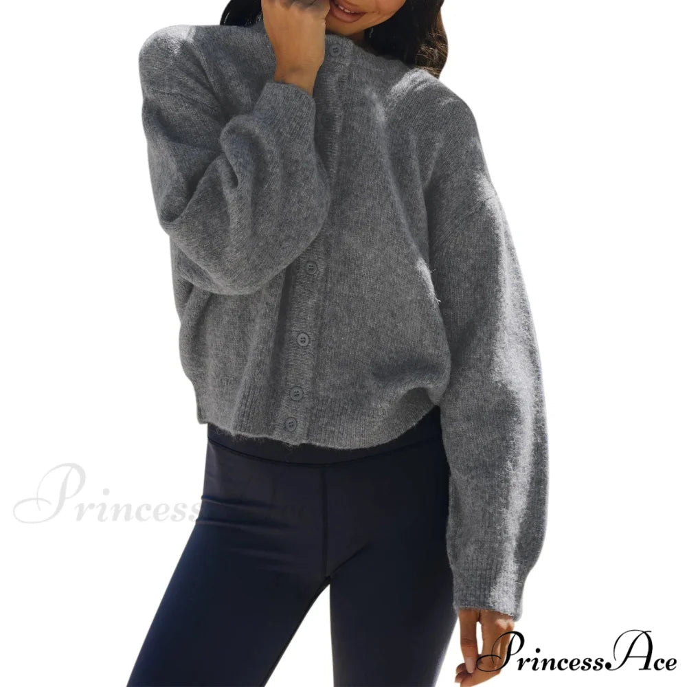 Button Down Airy Knit Cardigan Dark Grey / S cardigans-241228