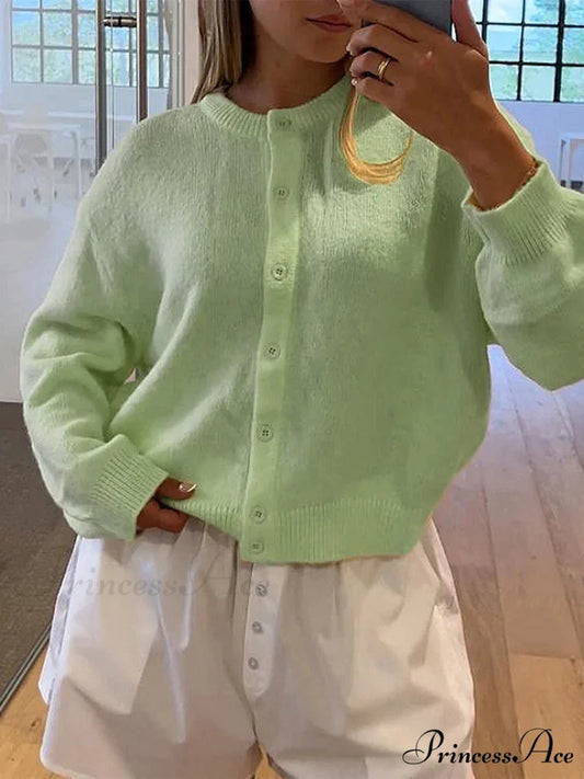 Button Down Airy Knit Cardigan Green / S cardigans-241228