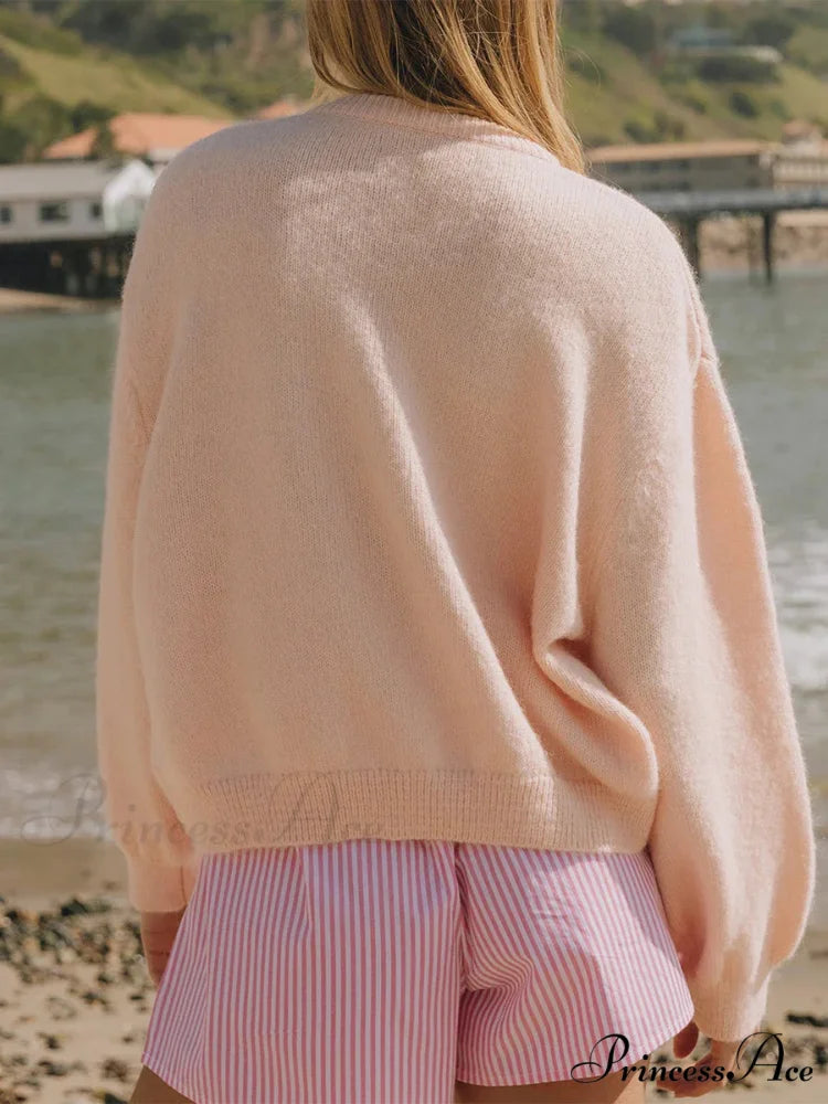 Button Down Airy Knit Cardigan Pink / S cardigans-241228