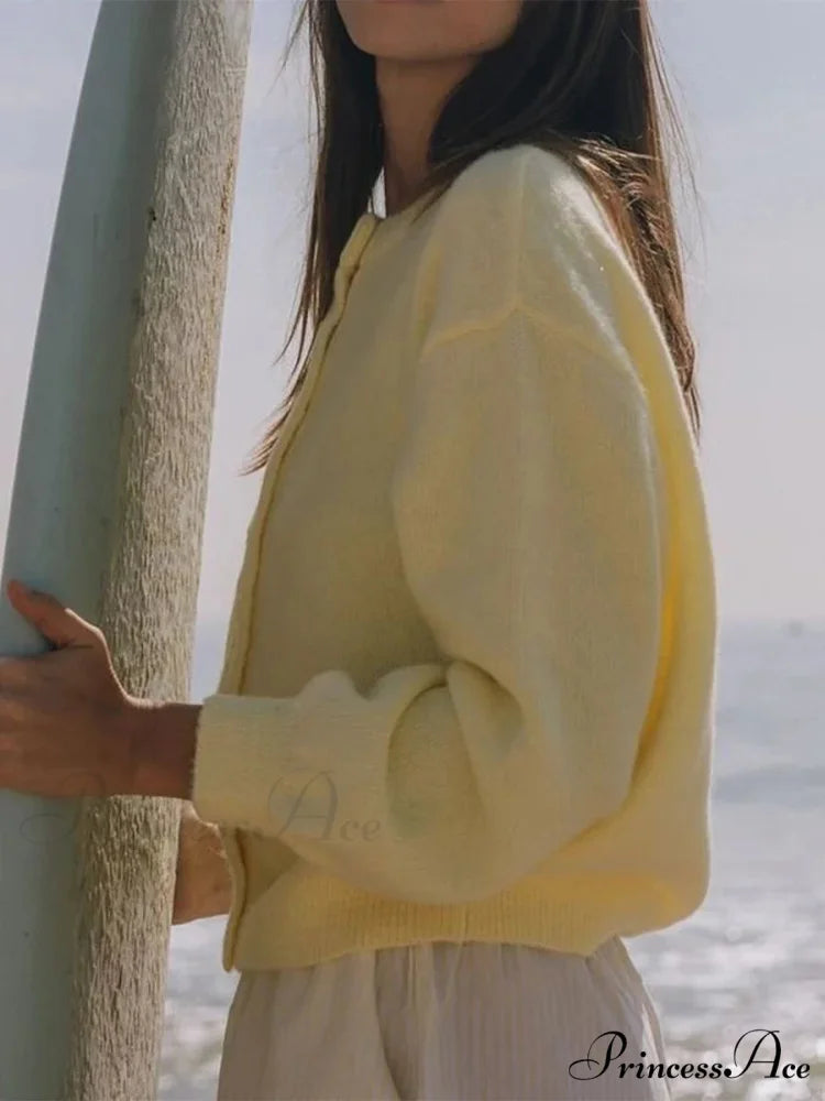 Button Down Airy Knit Cardigan Yellow / S cardigans-241228