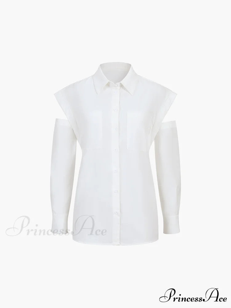 Button Down Cutout Trendy Long Sleeve Shirt
