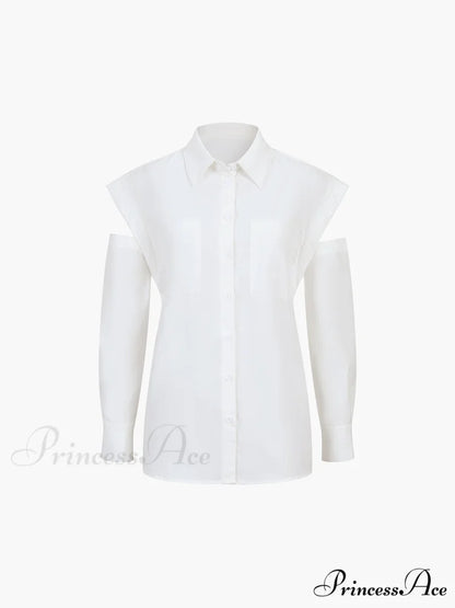 Button Down Cutout Trendy Long Sleeve Shirt