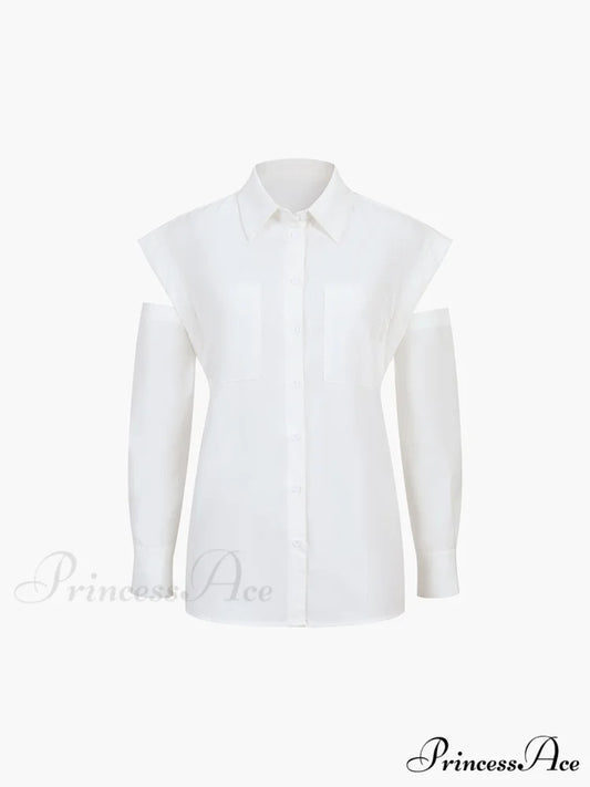 Button Down Cutout Trendy Long Sleeve Shirt