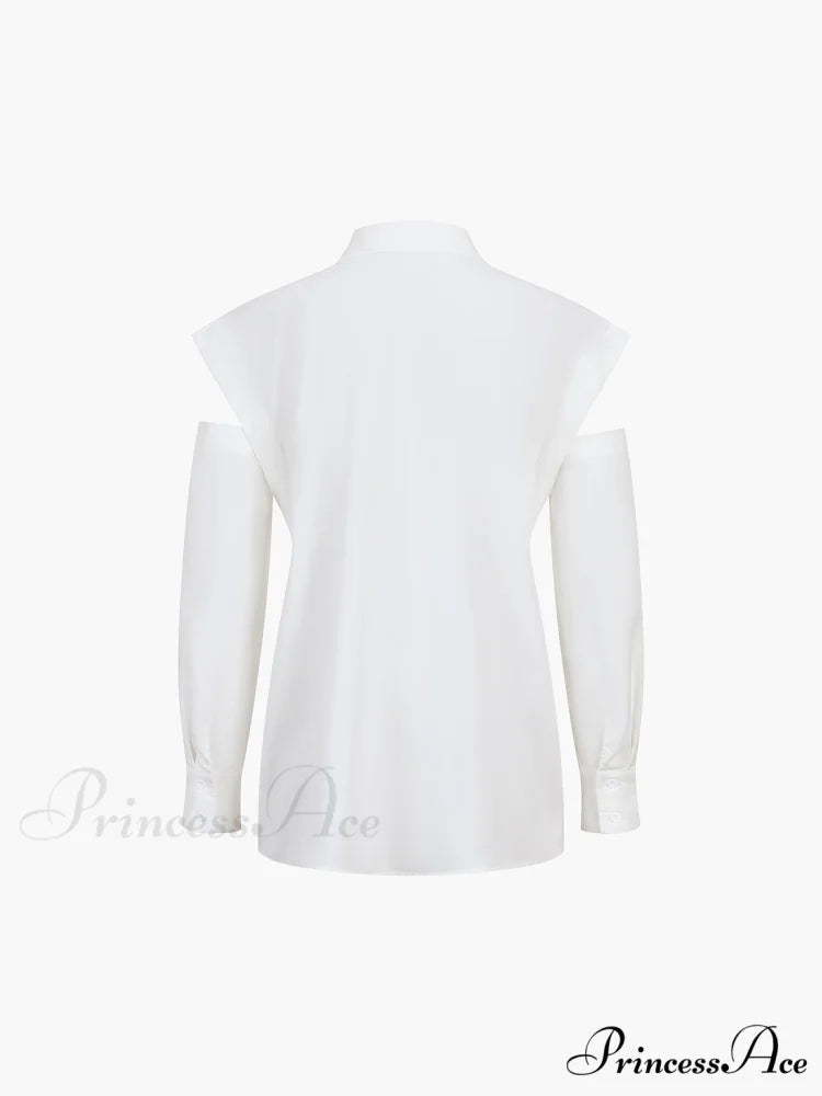 Button Down Cutout Trendy Long Sleeve Shirt