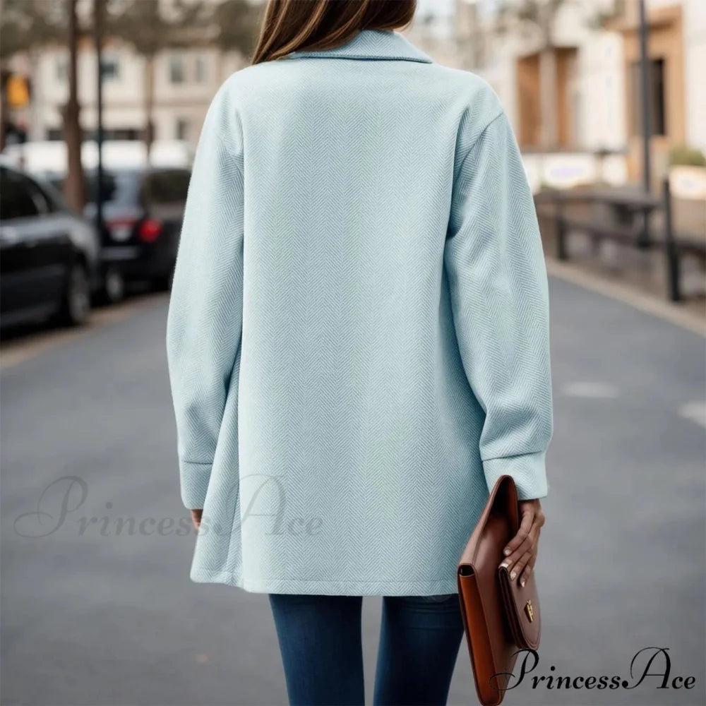 Button Down Fashion Dressy Long Sleeve Pockets Tops Mid Length Chic Stylish Elegant Fashionable Versatile Jacket