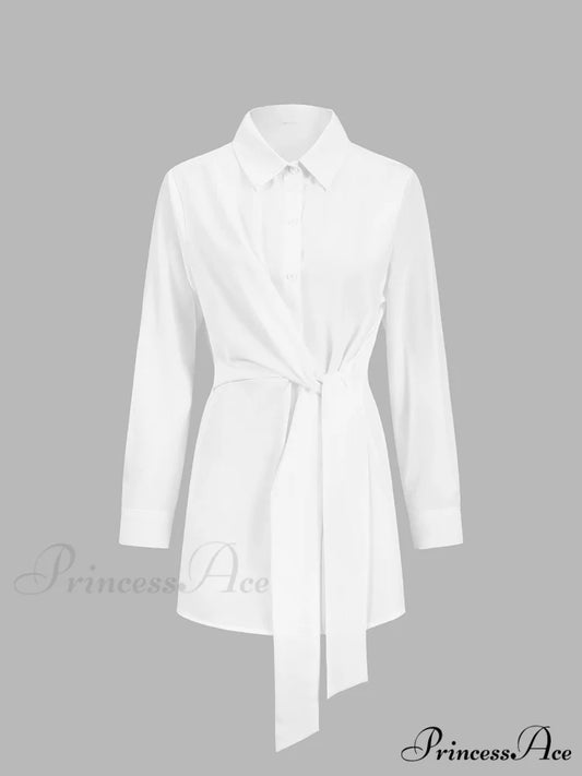 Button Down Graceful Tied Long Shirt