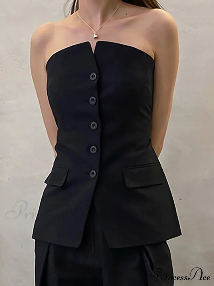 Button Down Graceful Tube Top