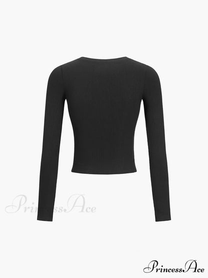 Button Down Long Trendy Sleeve Crop Shirt