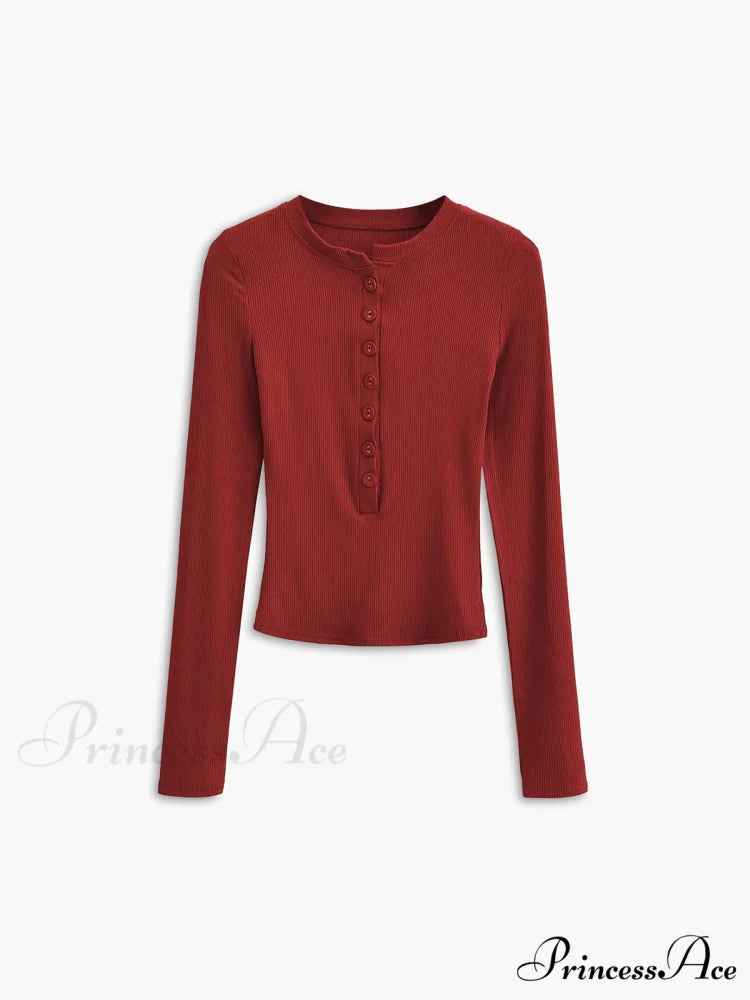 Button Down Long Trendy Sleeve Crop Shirt Red / XS
