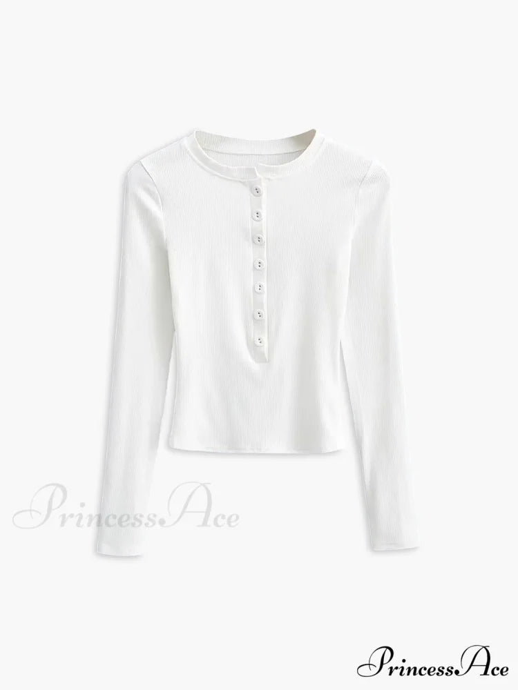 Button Down Long Trendy Sleeve Crop Shirt White / XS