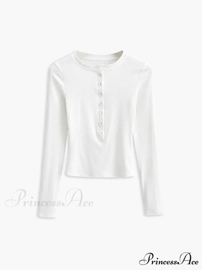 Button Down Long Trendy Sleeve Crop Shirt White / XS