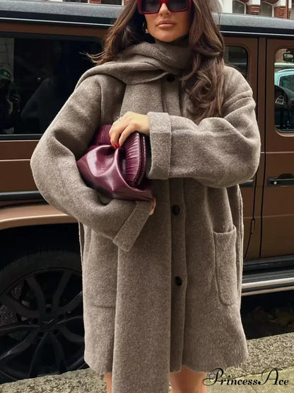 Button Down Pocket Coat Modern with Matching Tassel Scarf