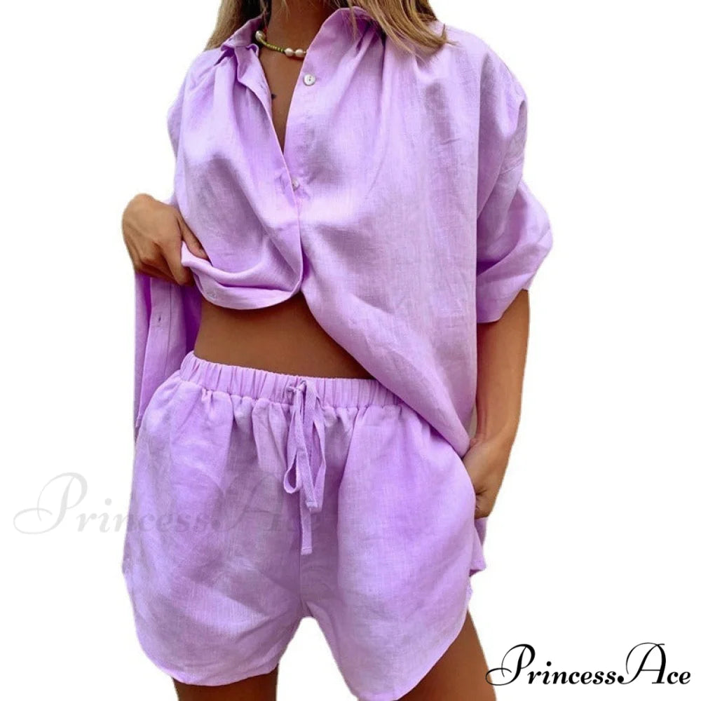 Button-Down Shirt Wide-Leg Pants Suit