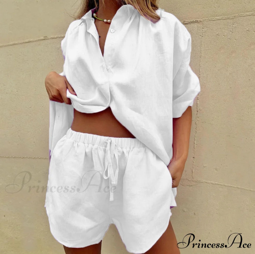 Button-Down Shirt Wide-Leg Pants Suit Black / S