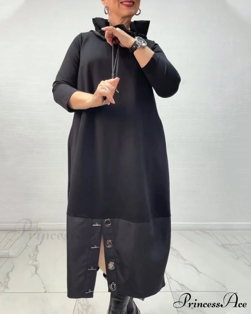 Button Drawstring Dress with Slit