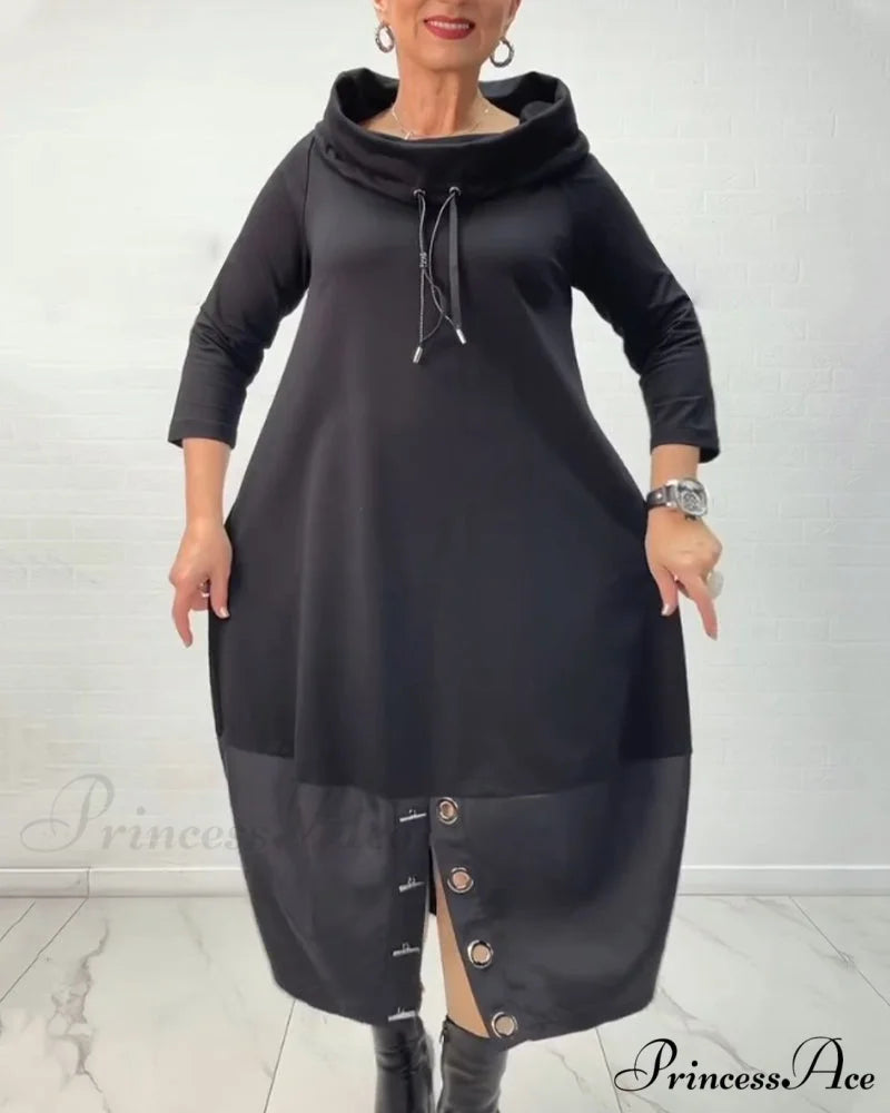 Button Drawstring Dress with Slit