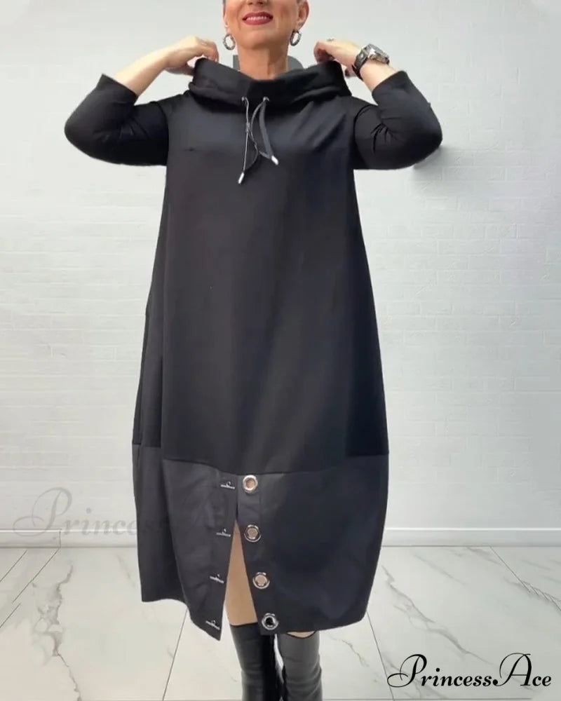 Button Drawstring Dress with Slit