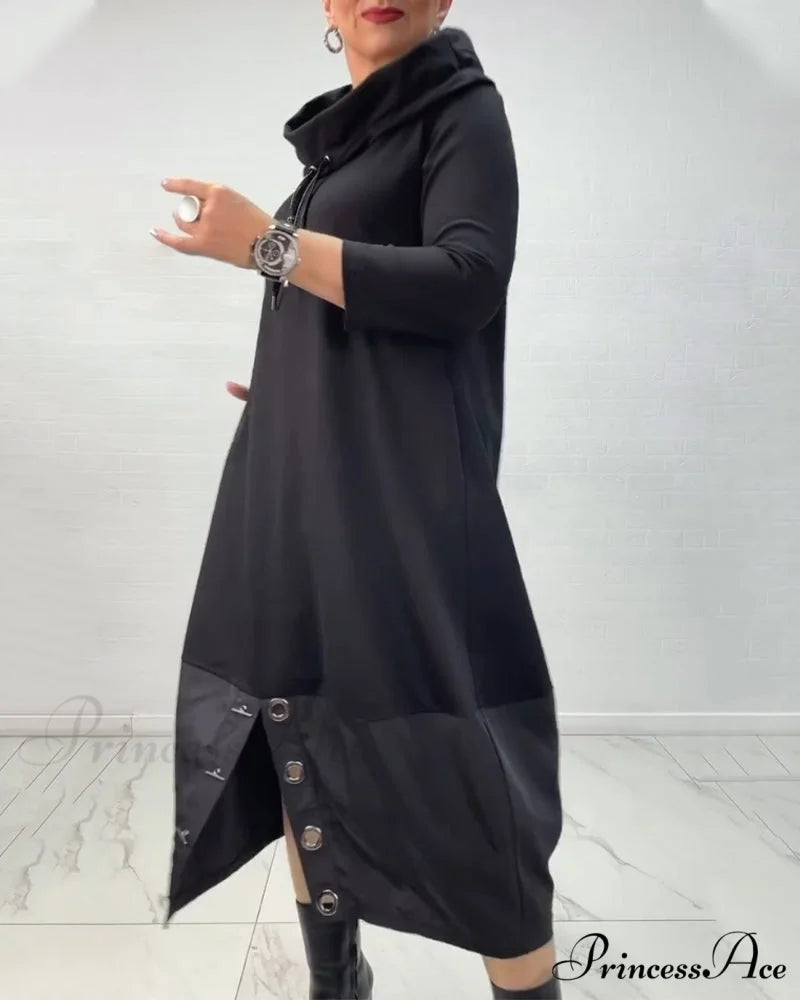 Button Drawstring Dress with Slit