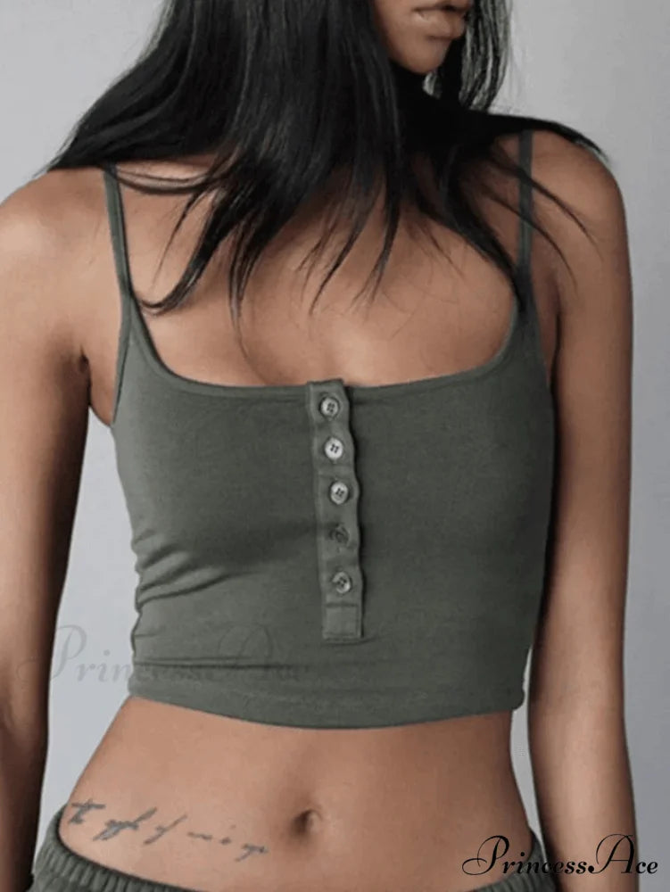 Button Front Graceful Corset Top Gray / S