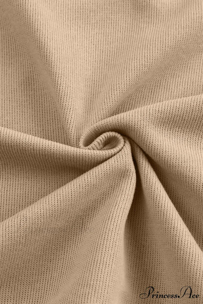 Button Khaki Solid Trim Casual Patchwork Hoodie