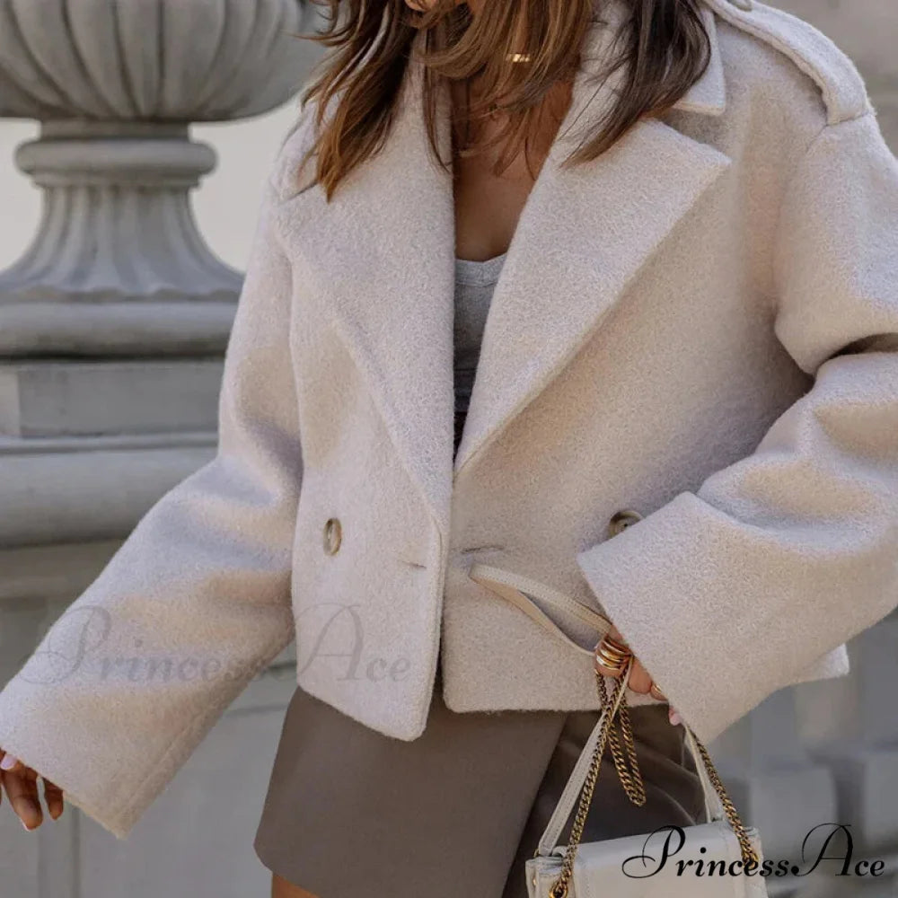 Button Patchwork Basic Style Coat 03 Apricot / S coats-241228