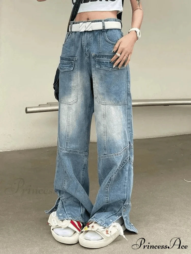 Button Slit Graceful Bodycon Midi Dress Blue / S