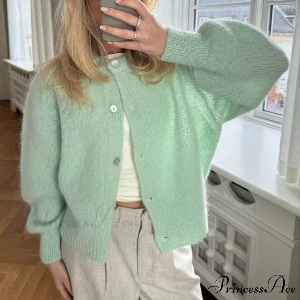 Button Up Airy Monochrome Cardigan green / S cardigans-241228