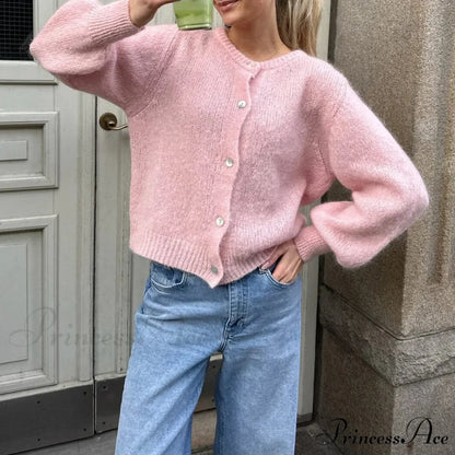 Button Up Airy Monochrome Cardigan pink / S cardigans-241228