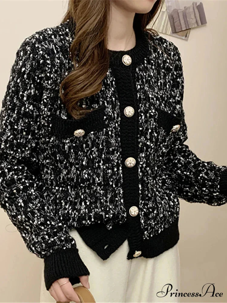 Button-Up Baggy Knit Korean Style Fall Winter Cardigan Black / One Size cardiagn-250126