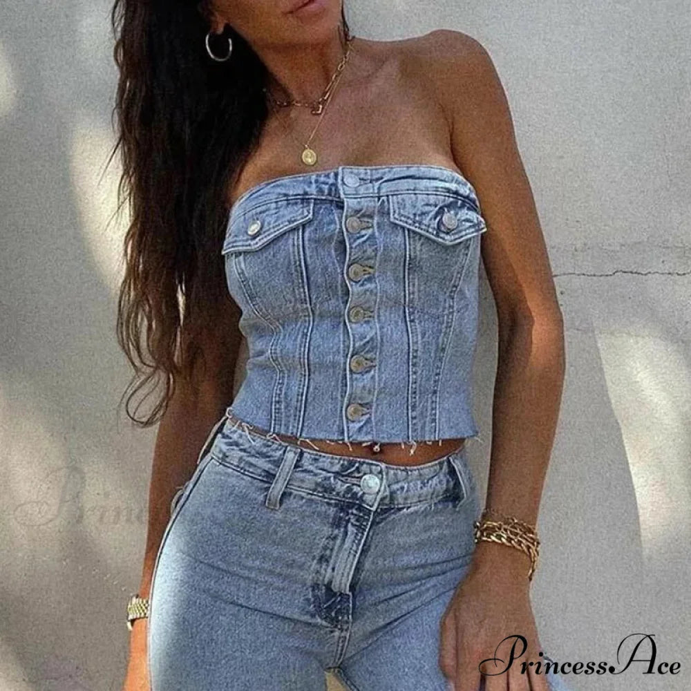 Button-Up Gathered Crop Top sky blue / S croptop-250223