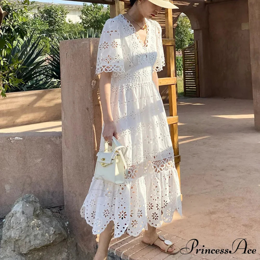 Button Up Stitched Lantern Sleeve Cotton Boho Dress bohodress-250126