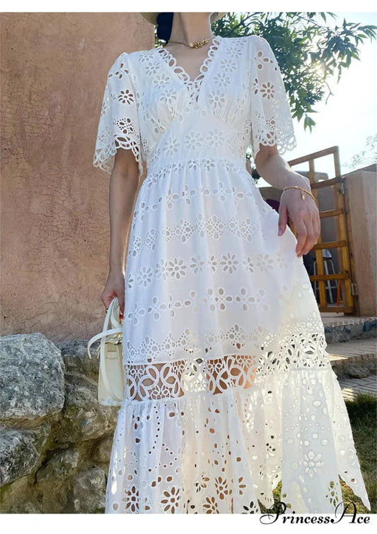 Button Up Stitched Lantern Sleeve Cotton Boho Dress bohodress-250126