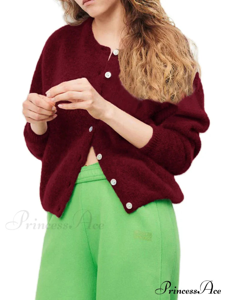 Button-Up Stylish Knitted Cardigan winered / S cardigans-241228