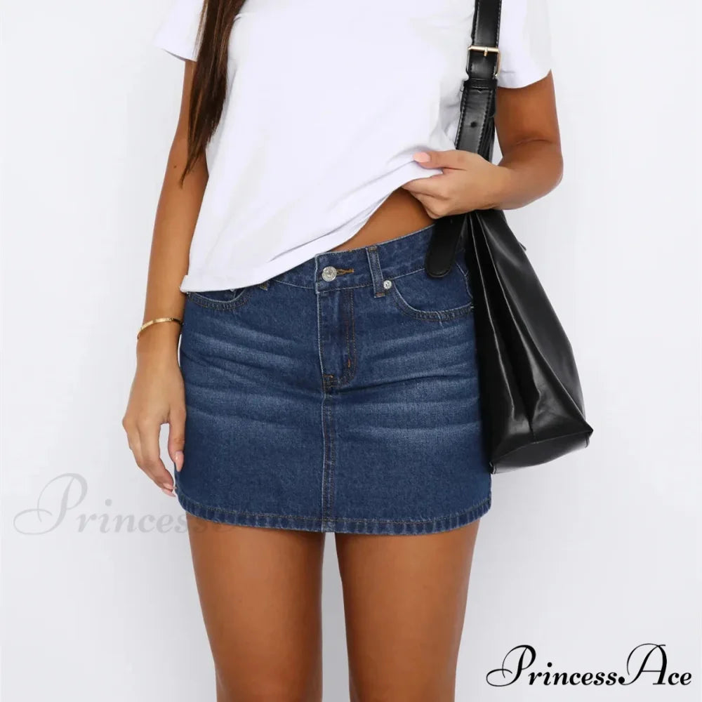 Button Up Trim Fit Denim Skirt black / S skirts-250223