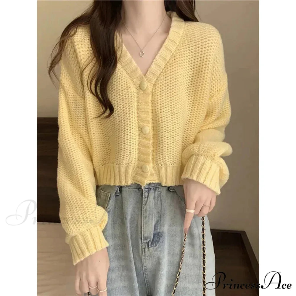 Button-Up V-Neck Charming Informal Knit Cardigan cardiagn-250126