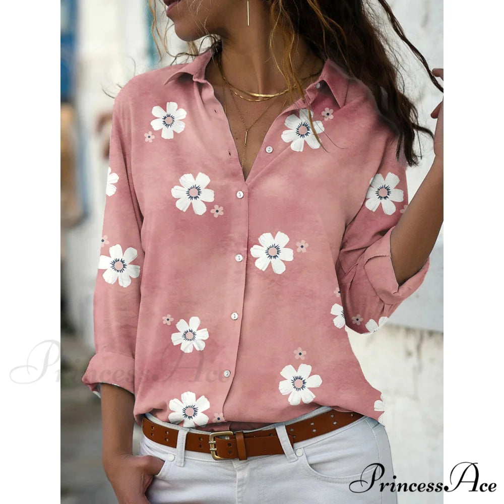 Button Women’s Flowered Blouse Top Pink / S