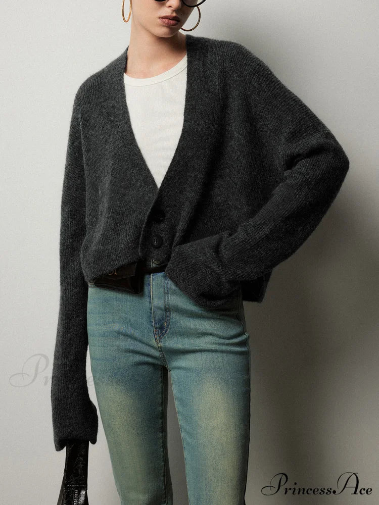 Buttoned Charming Slouchy Cardigan Grey / XS