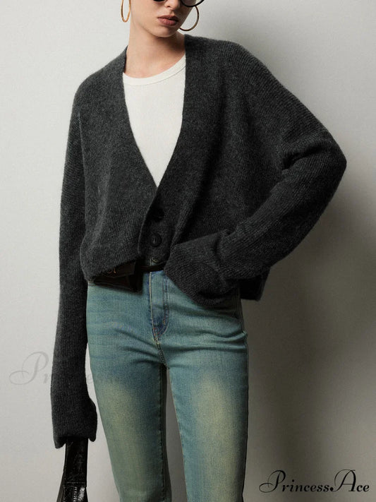 Buttoned Charming Slouchy Cardigan Grey / XS