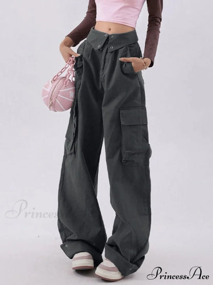 Buttoned Green Graceful Baggy Boyfriend Jeans