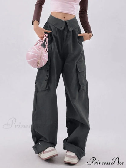 Buttoned Green Graceful Baggy Boyfriend Jeans